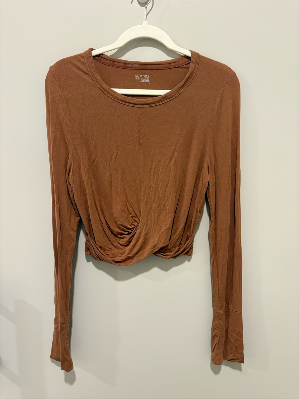 Offline Long Sleeve Twist Front Crop Top - Rust